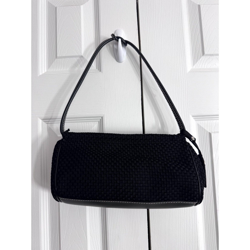 The Sak Woven Knit Shoulder Bag Women's Black Crochet Baguette Handbag Purse